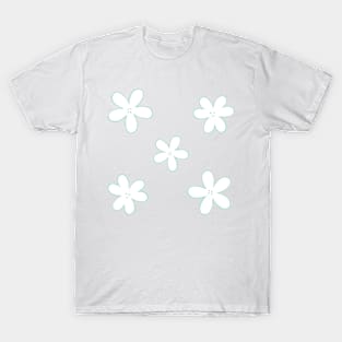 Minimal Abstract Flowers - White with pastel teal green border T-Shirt